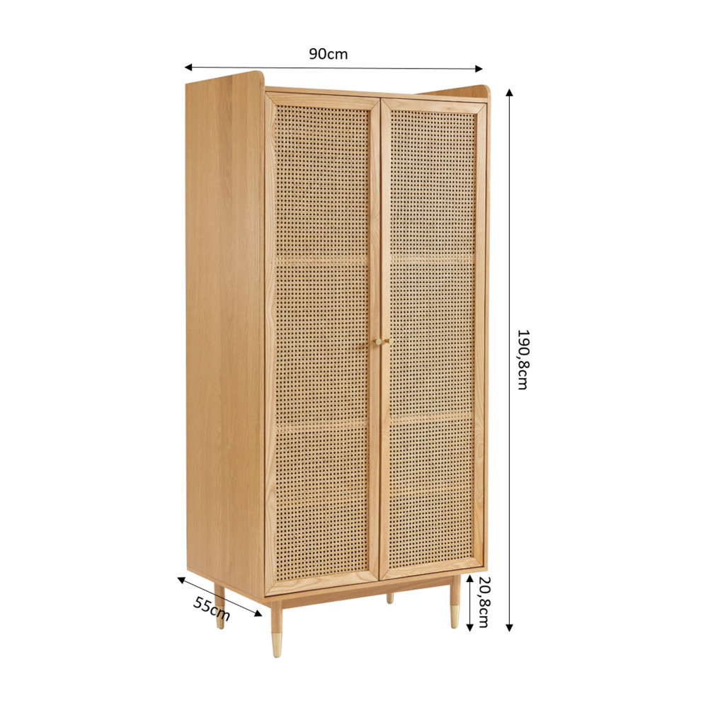 Armoire 2 portes en bois et cannage - BOMBONG