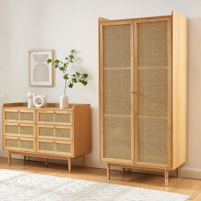 Bombong - Armoire 2 portes en bois et cannage