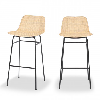 Somba - Lot de 2 chaises de bar en rotin tressé 75cm