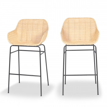 Somba - Lot de 2 fauteuils de bar en rotin tressé 67cm