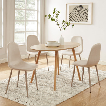 Table à manger 150 cm avec 4 chaises en velours beige - TIAKI