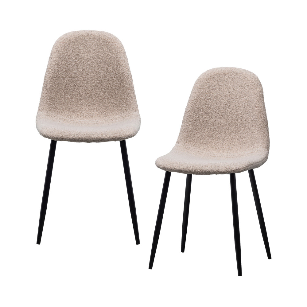 Marije - Lot de 2 chaises en tissu bouclette et métal - Couleur - Beige