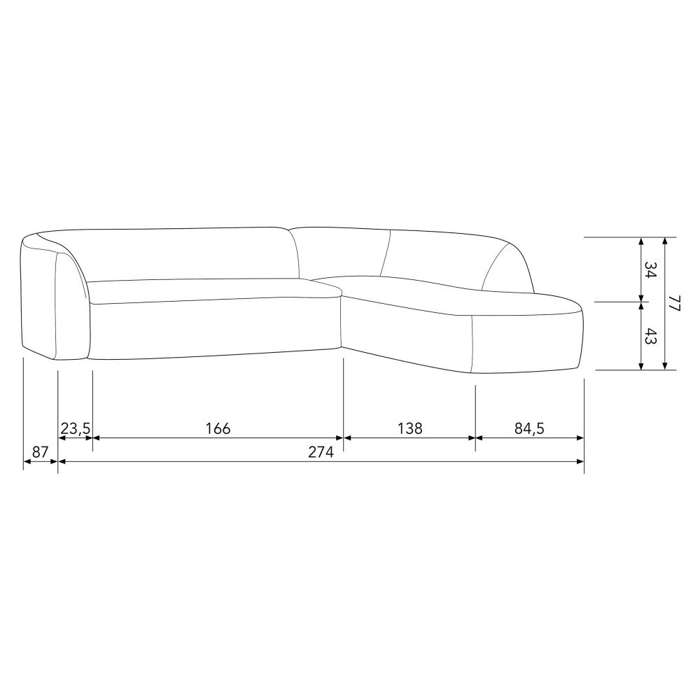 Canapé d'angle droit en chenille L274cm BePureHome - SLOPING