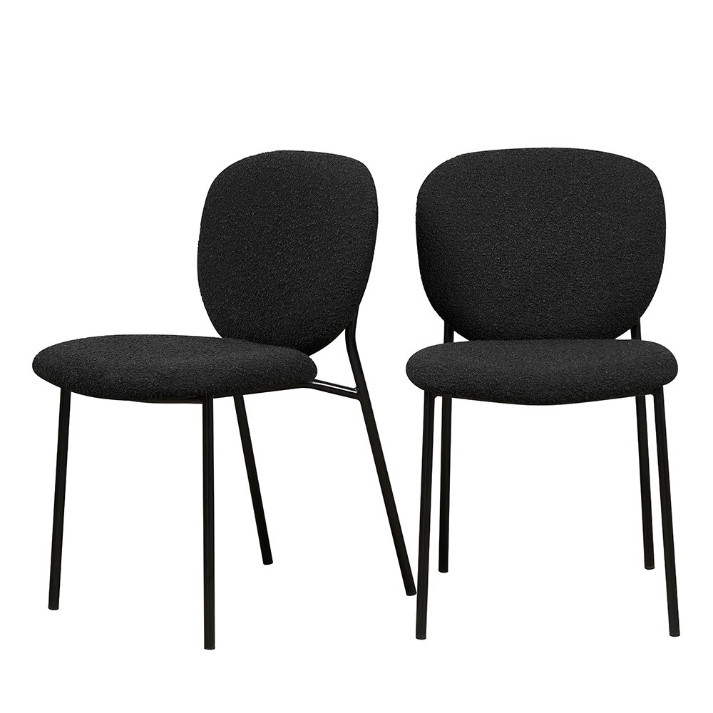 Dalby - Lot de 2 chaises en tissu bouclette et métal - Couleur - Noir