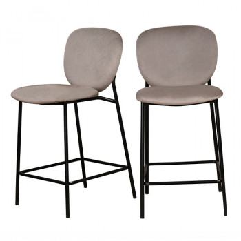 Dalby - Lot de 2 tabourets de bar en velours et métal 65cm