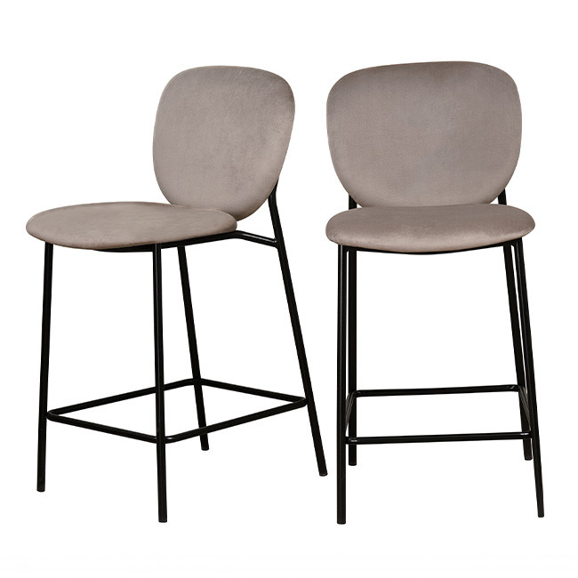 Dalby - Lot de 2 tabourets de bar en velours et métal 65cm