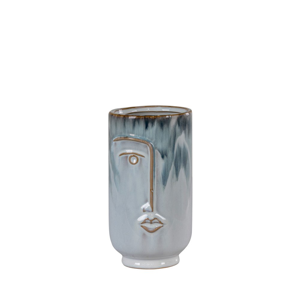 Elena - Vase en céramique avec visage H17cm - Couleur - Gris bleuté
