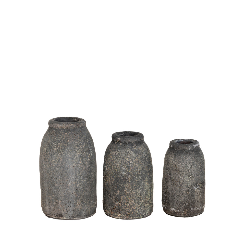 Velas - Lot de 3 vases en terre cuite à effet vieilli - Couleur - Gris foncé