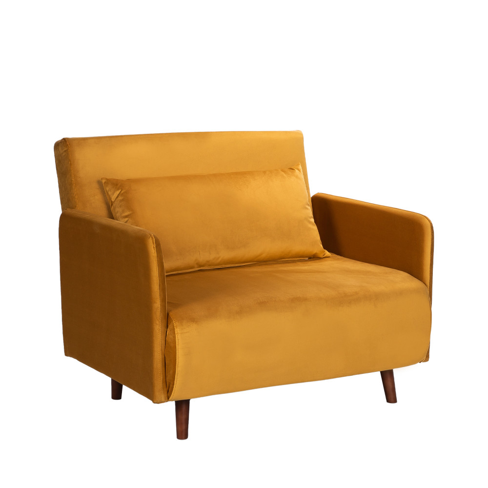 Belushi - Fauteuil convertible en velours - Couleur - Jaune moutarde