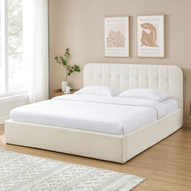 Torgo - Lit coffre matelassé en tissu bouclette 180x200cm