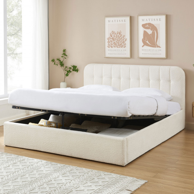 Torgo - Lit coffre matelassé en tissu bouclette 180x200cm