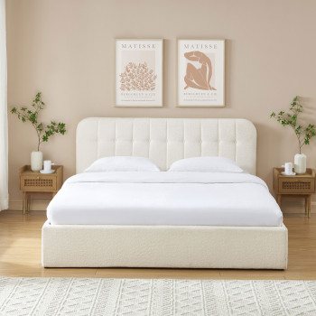 Torgo - Lit coffre matelassé en tissu bouclette 180x200cm