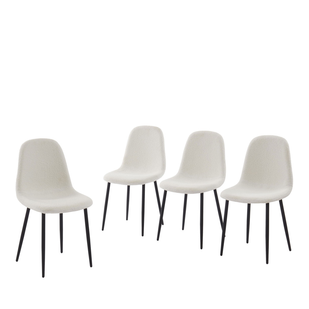 Heki - Lot de 4 chaises en tissu bouclette - Couleur - Ecru