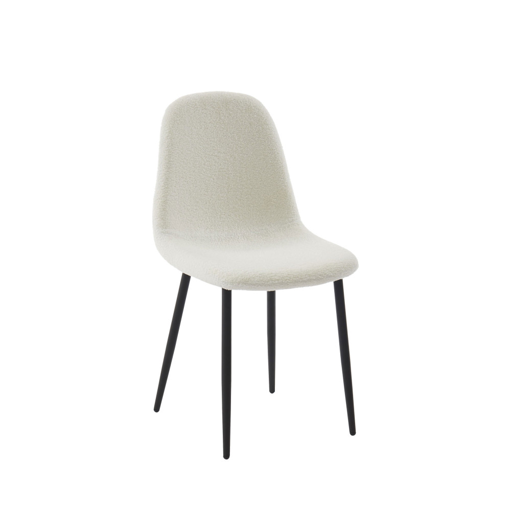 Lot de 4 chaises confortables en polyester effet bouclette et pieds en fer  Couleur blanc Toilinux