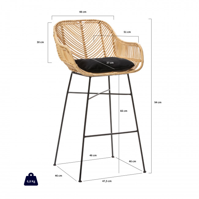 Nunuhai - Lot de 2 tabourets de bar en rotin 68cm