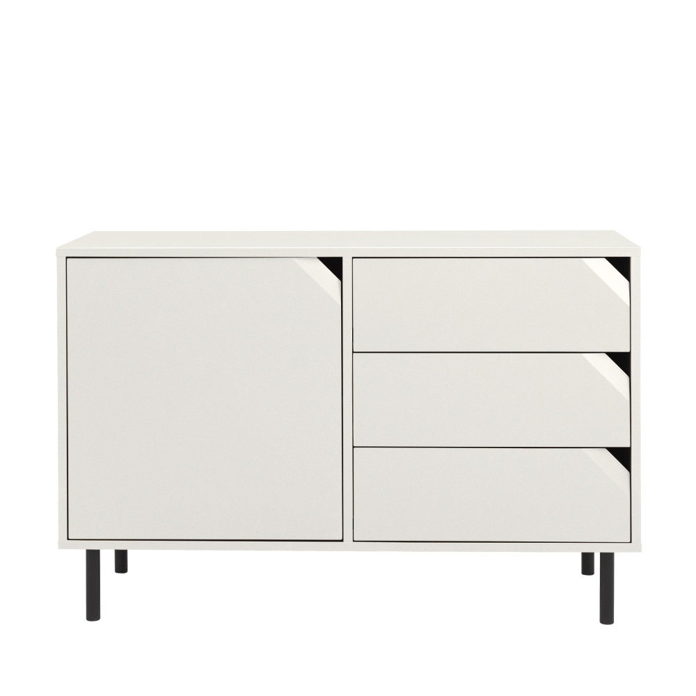 Corner - Buffet 1 porte 3 tiroirs en bois L118cm - Couleur - Blanc cassé