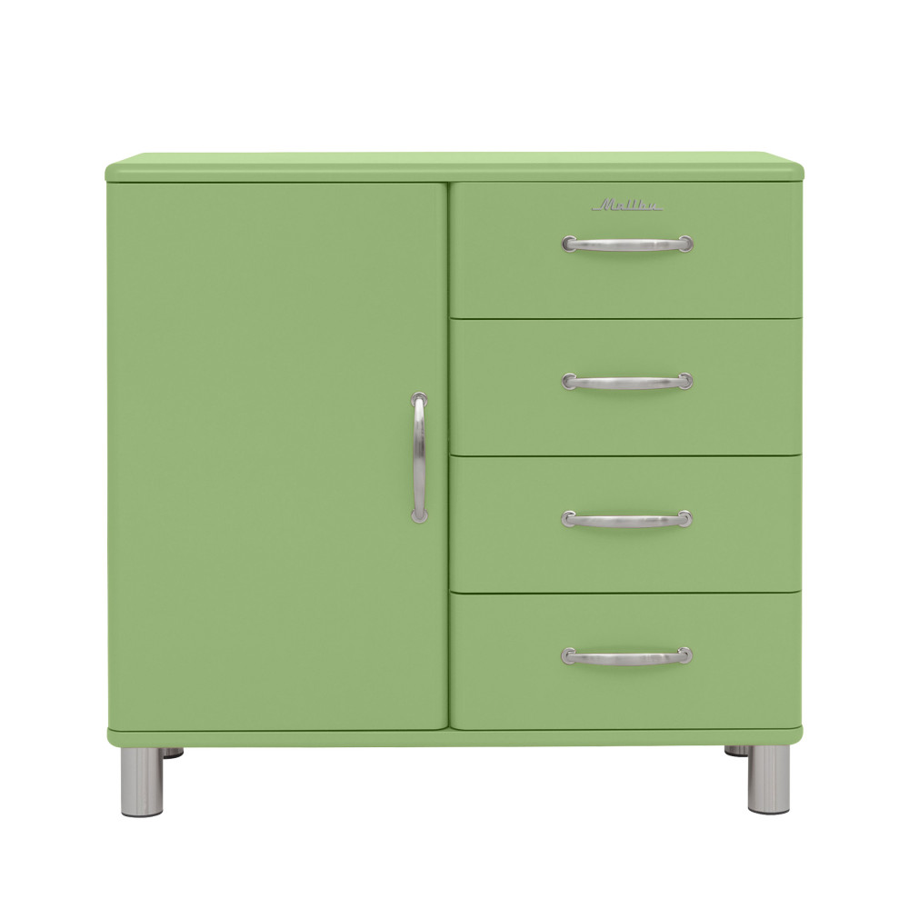 Malibu - Buffet vintage 1 porte 4 tiroirs L98cm - Couleur - Vert