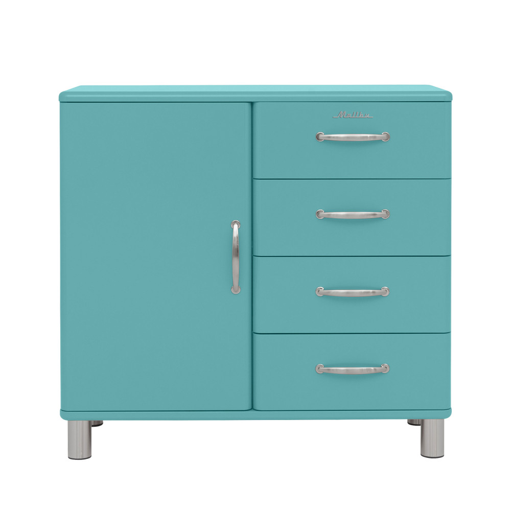 Malibu - Buffet vintage 1 porte 4 tiroirs L98cm - Couleur - Turquoise