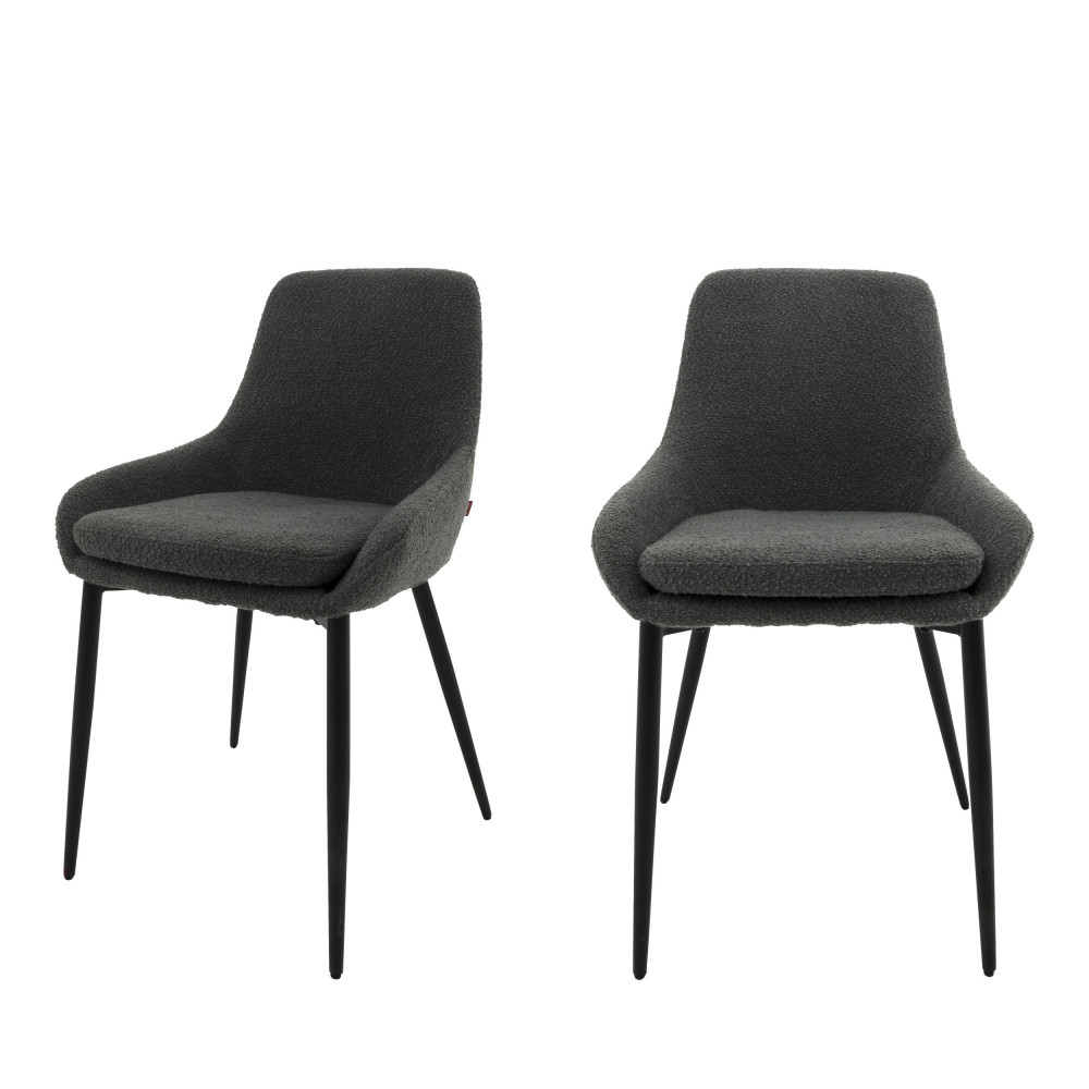 liv - lot de 2 chaises en tissu bouclette et métal - couleur - gris foncé