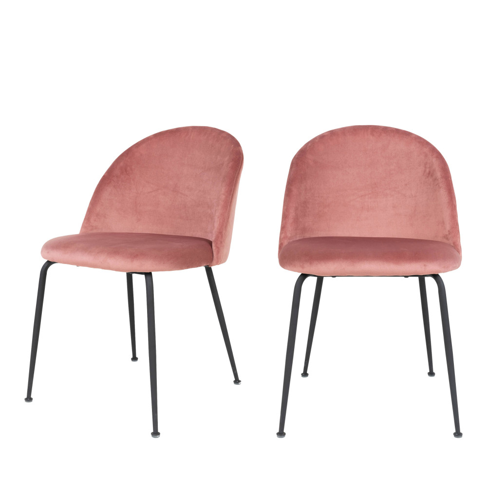 Geneve - Lot de 2 chaises en velours et métal - Couleur - Rose