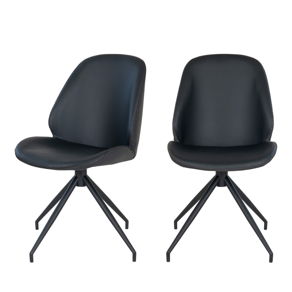 Monte Carlo - Lot de 2 chaises en simili et métal - Couleur - Noir