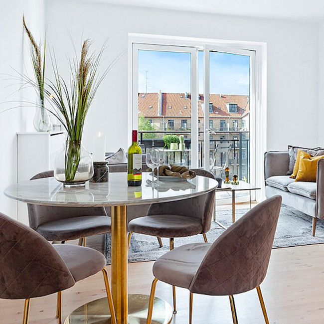 Bolzano - Table à manger ronde effet marbre ø110cm