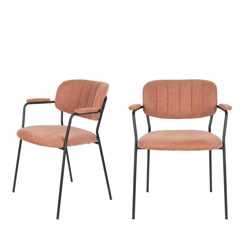 Jolien - Lot de 2 chaises avec accoudoirs et pieds noirs - Couleur - Rose
