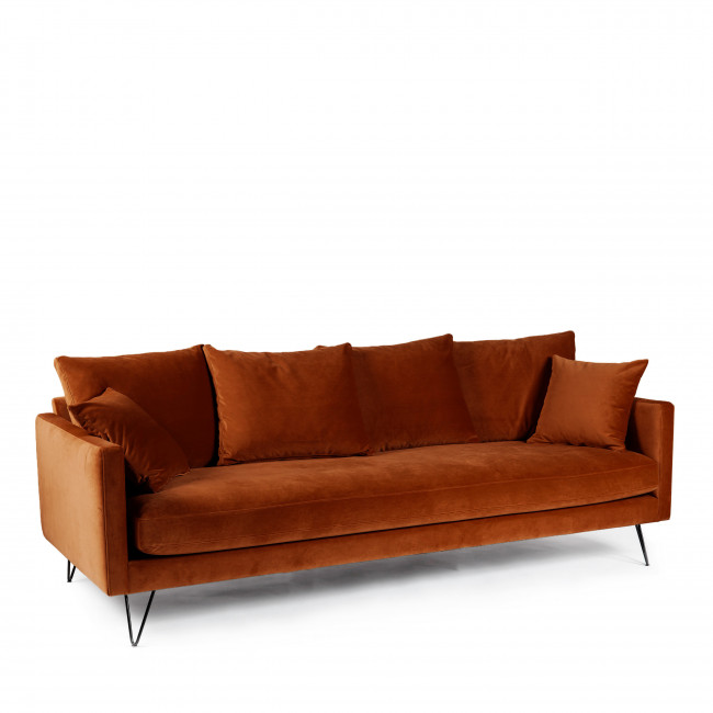Villabon - Canapé en velours 4 places pieds noirs