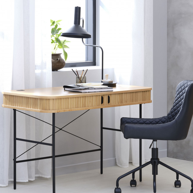 Alicia - Bureau 2 portes aux angles arrondis en bois et méral L120cm