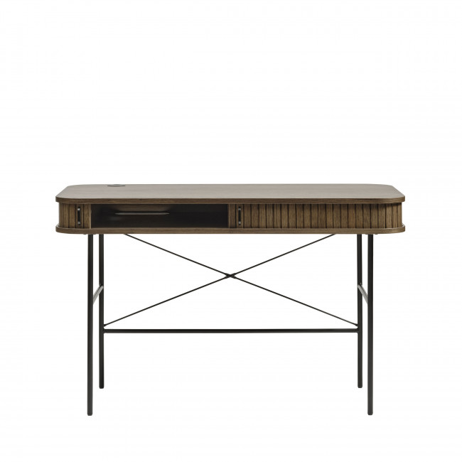 Alicia - Bureau 2 portes aux angles arrondis en bois et méral L120cm