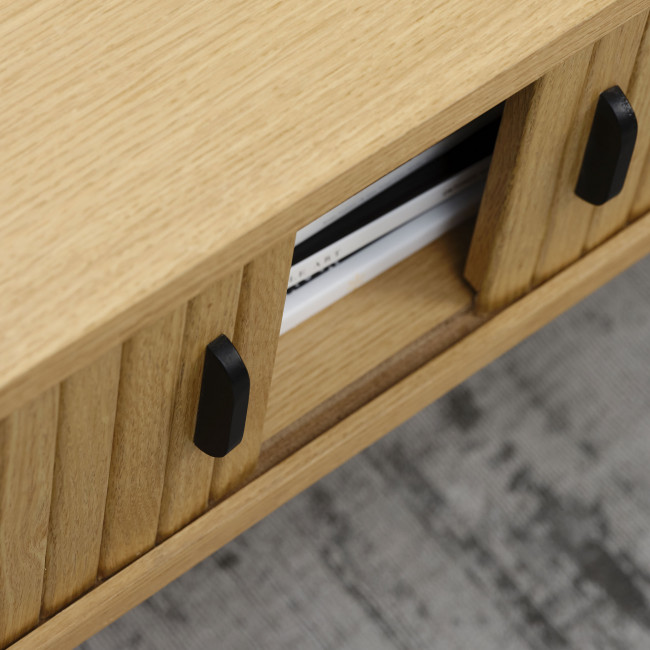 Alicia - Table basse 2 portes aux angles arrondis en bois et méral