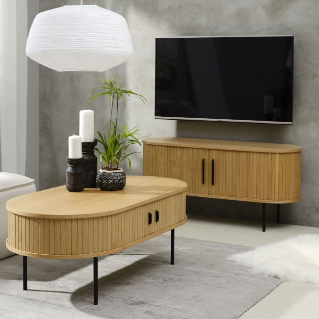 Alicia - Table basse 2 portes aux angles arrondis en bois et méral