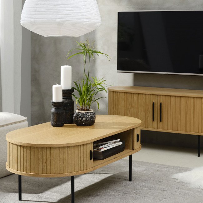 Alicia - Table basse 2 portes aux angles arrondis en bois et méral