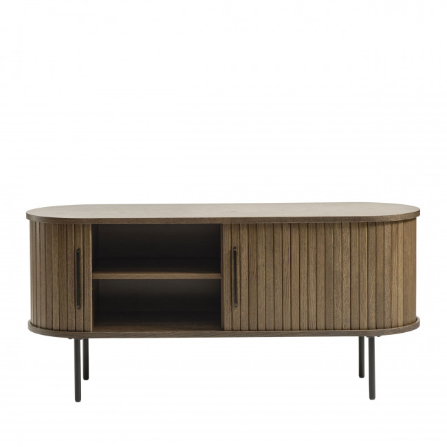 Alicia - Meuble tv 2 portes aux angles arrondis en bois et métal L120cm