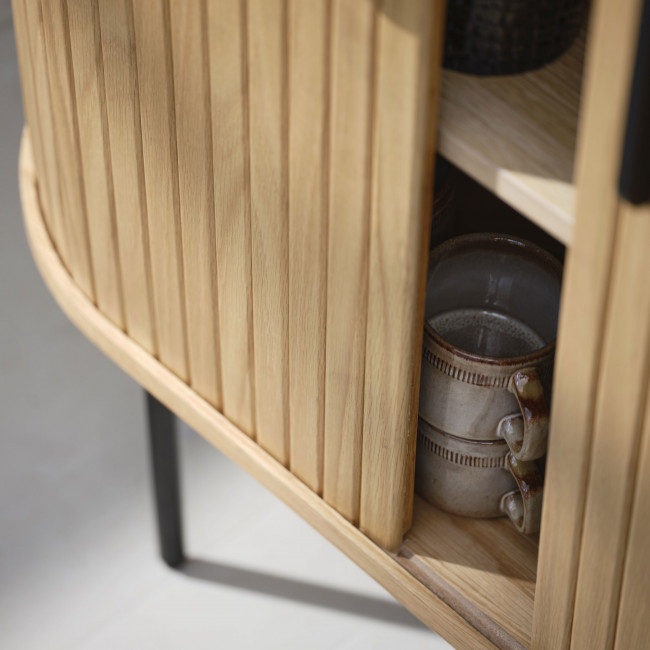 Alicia - Buffet haut aux angles arrondis en bois et métal H118cm