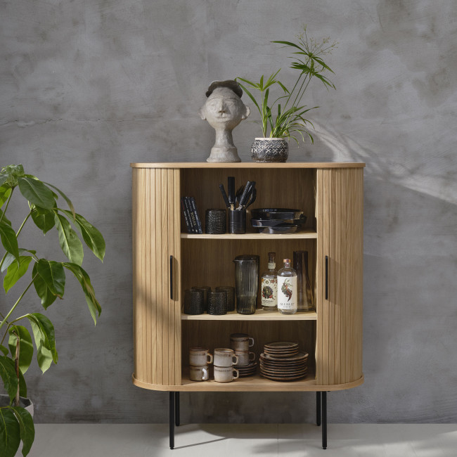 Alicia - Buffet haut aux angles arrondis en bois et métal H118cm