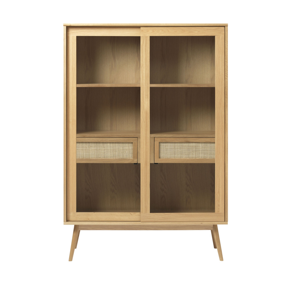 kiyo - vitrine 2 portes, 2 tiroirs en verre et bois h160cm - couleur - bois clair