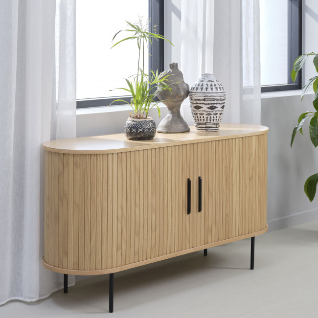 Alicia - Buffet 2 portes aux angles arrondis en bois et méral L140cm