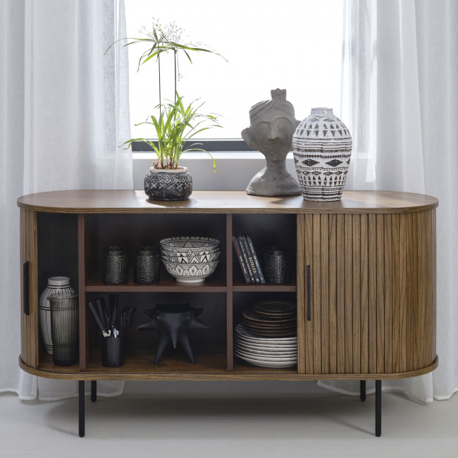 Alicia - Buffet 2 portes aux angles arrondis en bois et méral L140cm