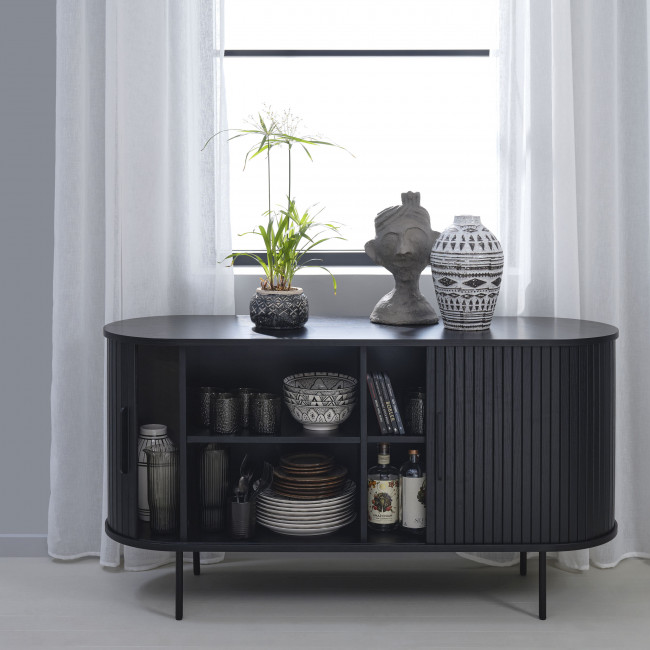 Alicia - Buffet 2 portes aux angles arrondis en bois et méral L140cm