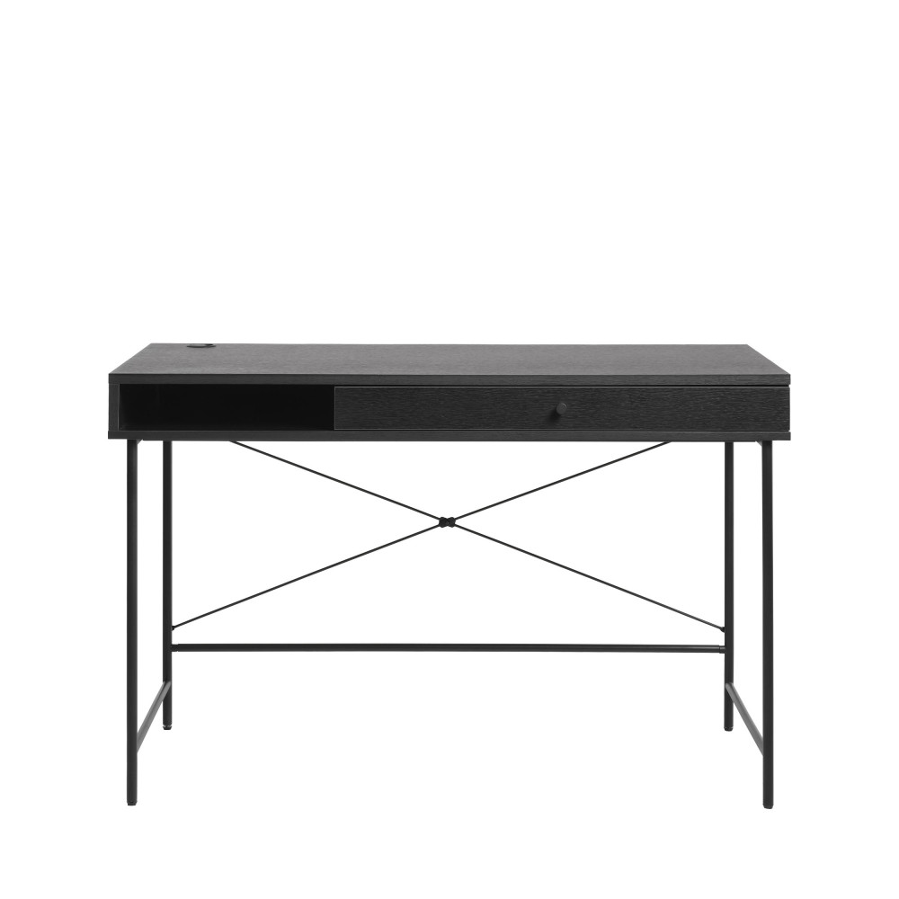 Rinto - Bureau 1 tiroir, 1 niche en bois et métal L120cm - Couleur - Noir