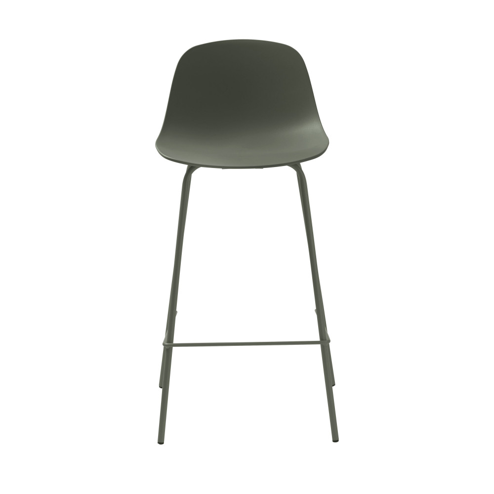 hel - lot de 2 chaises de bar en plastique et métal h67,5cm - couleur - vert kaki
