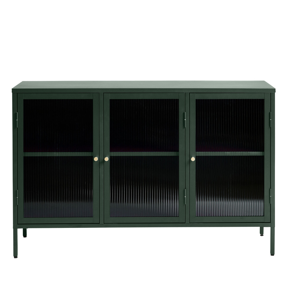 bjorn - buffet 3 portes en verre strié et métal l132cm - couleur - vert foncé