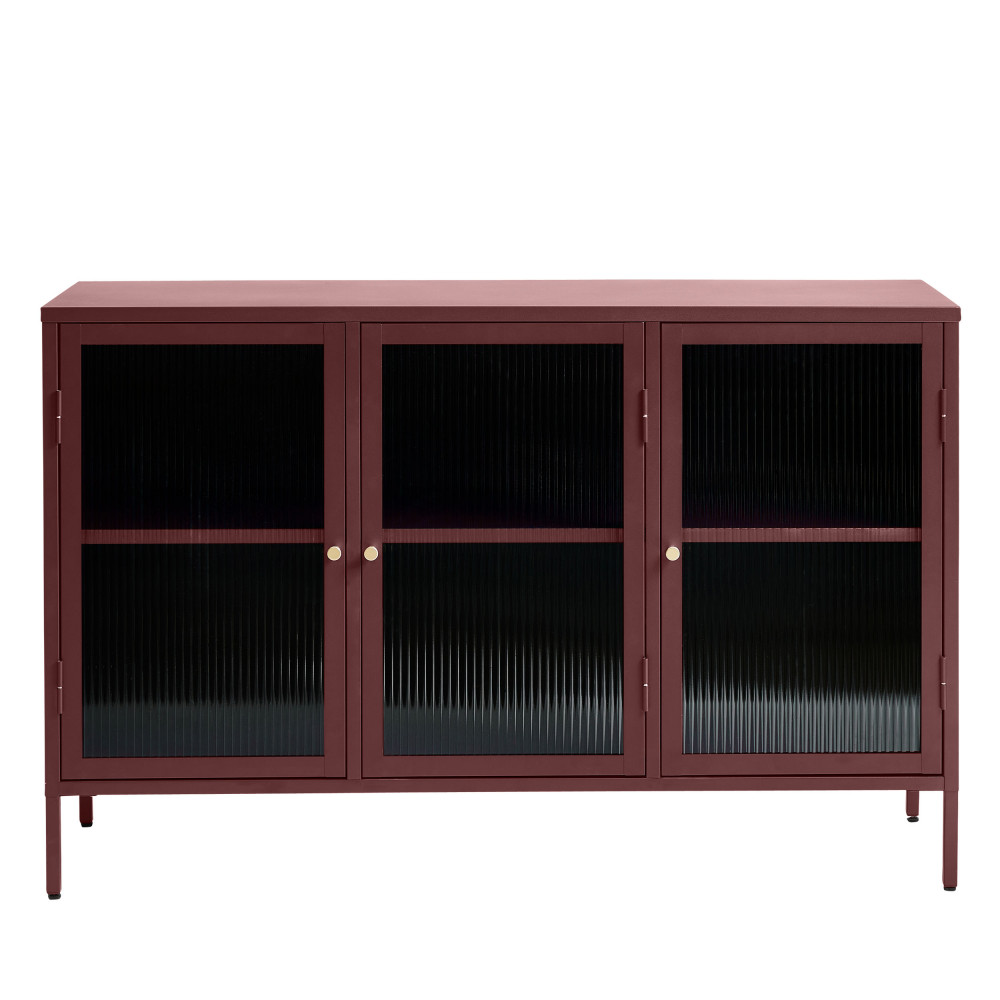 bjorn - buffet 3 portes en verre strié et métal l132cm - couleur - bordeaux