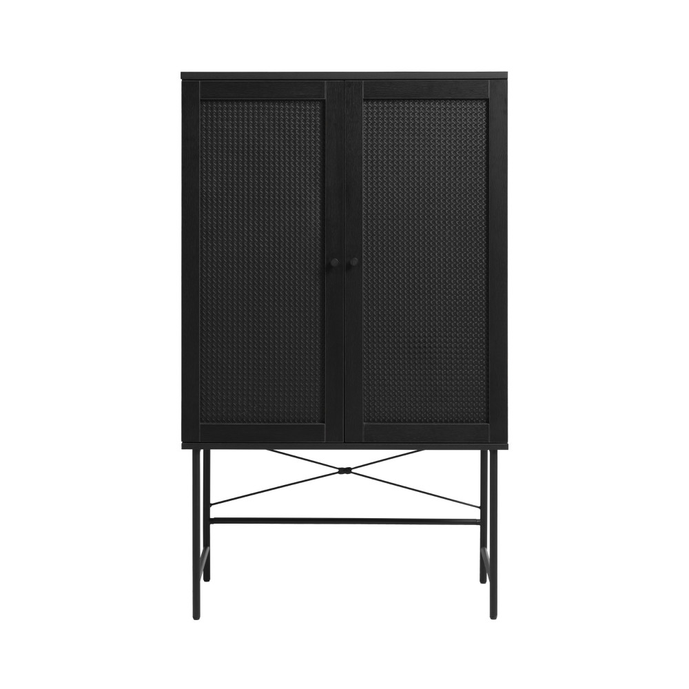 Rinto - Buffet haut 2 portes bois et métal H135cm - Couleur - Noir