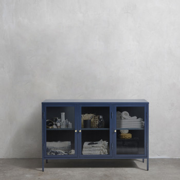 Bjorn - Buffet 3 portes en verre strié et métal L132cm
