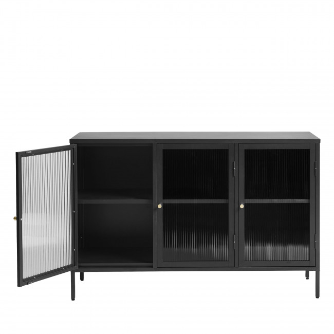 Bjorn - Buffet 3 portes en verre strié et métal L132cm