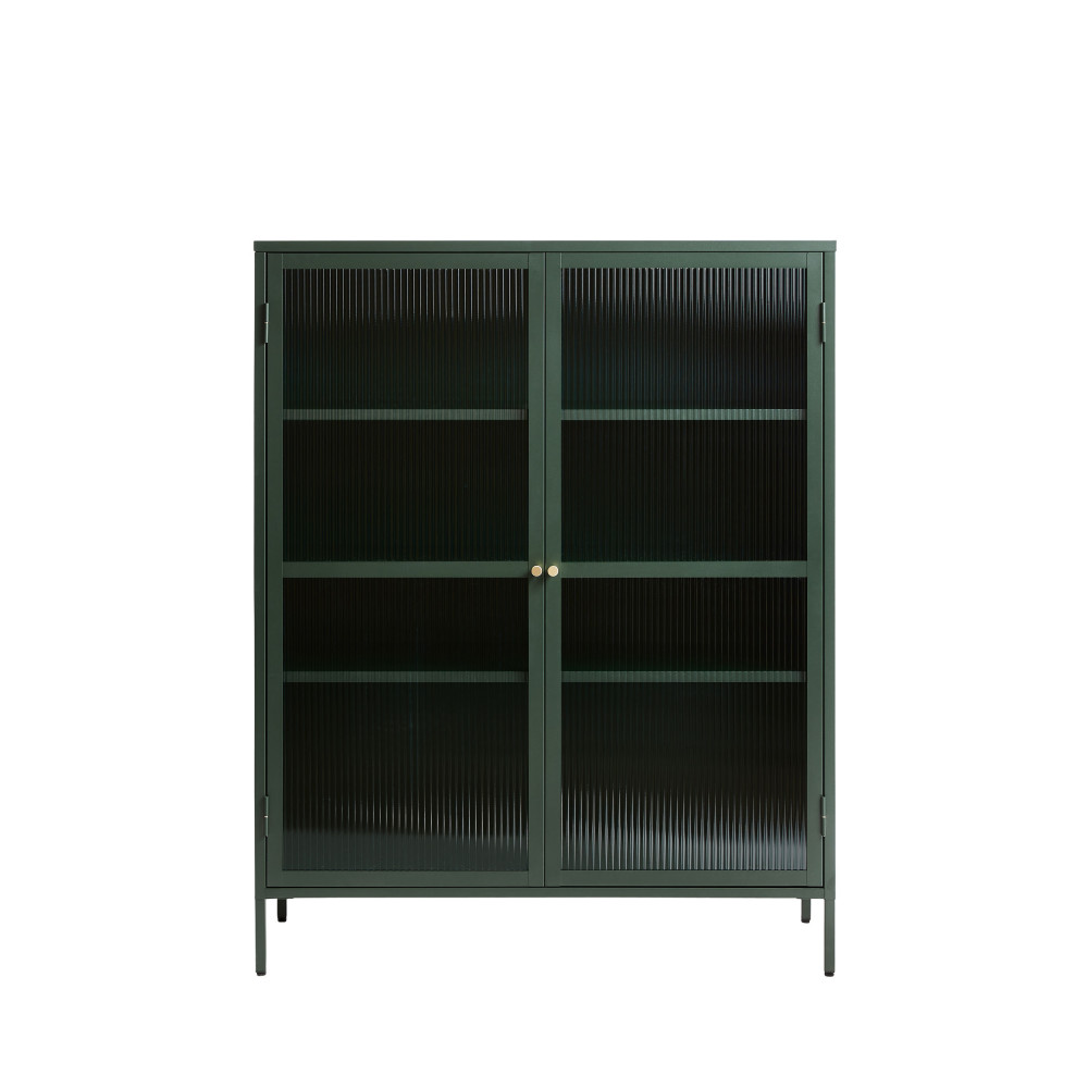 Bjorn - Vaisselier 2 portes en verre strié et métal H140cm - Couleur - Vert foncé