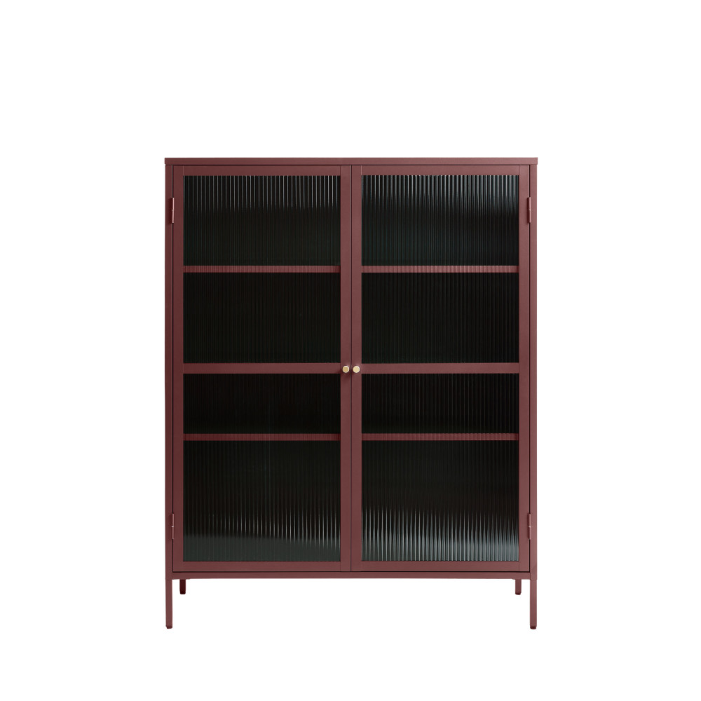 Bjorn - Vaisselier 2 portes en verre strié et métal H140cm - Couleur - Bordeaux