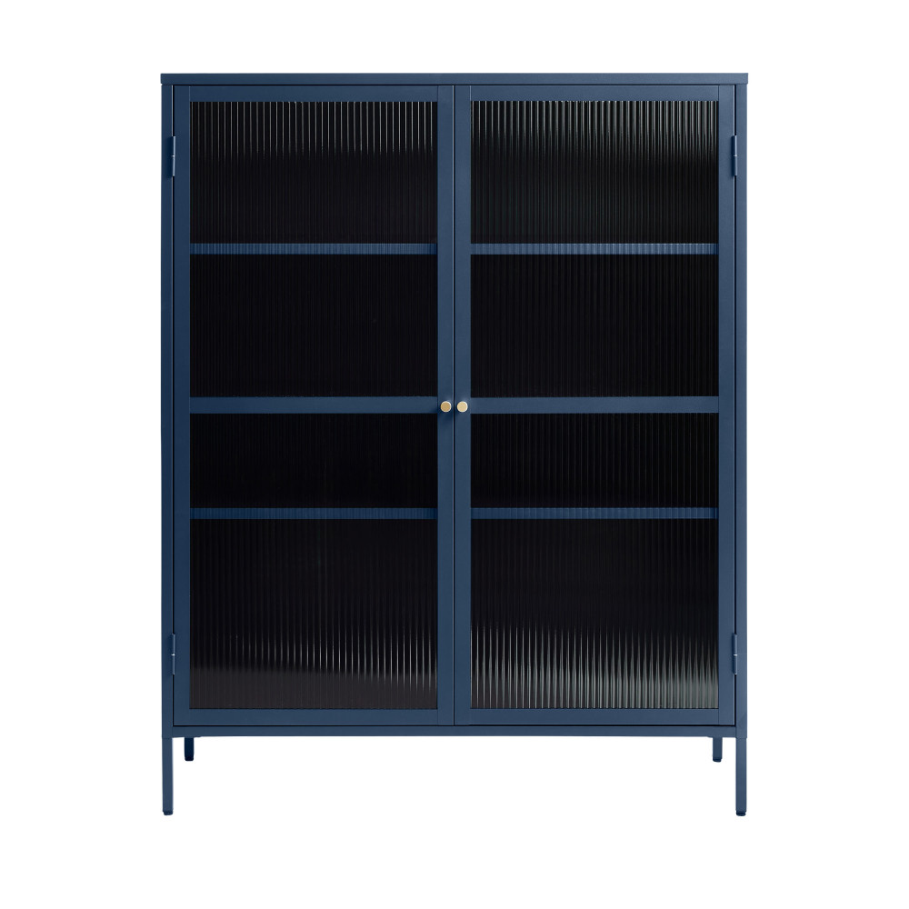 bjorn - vaisselier 2 portes en verre strié et métal h140cm - couleur - bleu